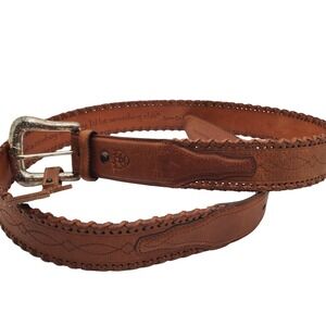 Ariat Brown Leather Belt 42 Western Silver Tone Buckle Whip Stitch Baxter Black